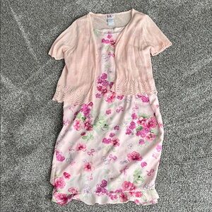 R&K Originals pink floral dress with delicate pink sweater